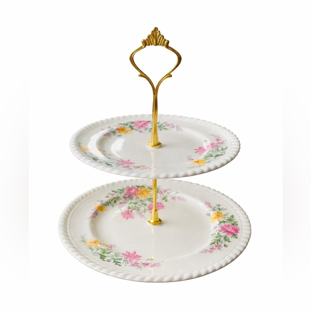 Elegant Floral Two-Tiered Serving Stand